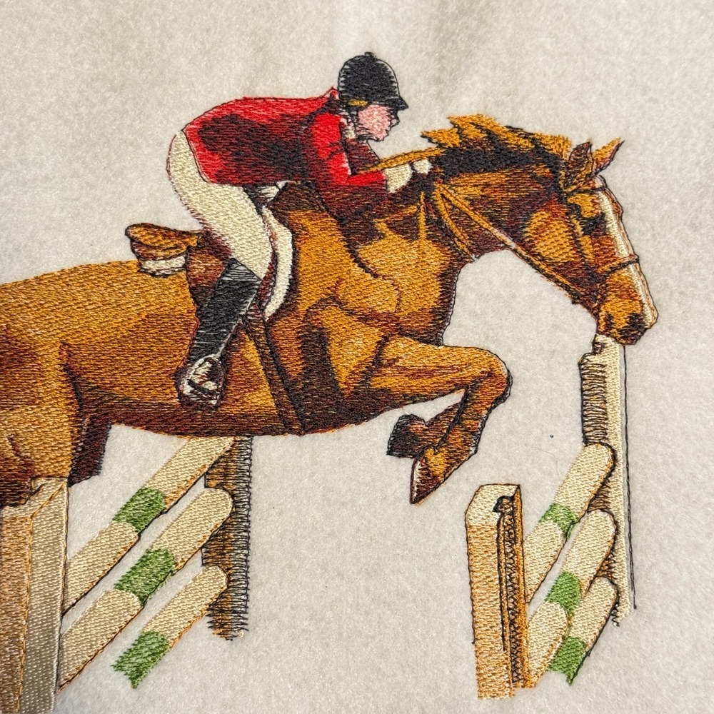 VTG Sport Horse Jumping Scene Handmade Embroidery Western Equestrian Sew On